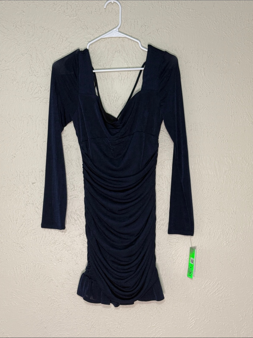 BCX Navy Long-Sleeve Ruched V-Neck Dress